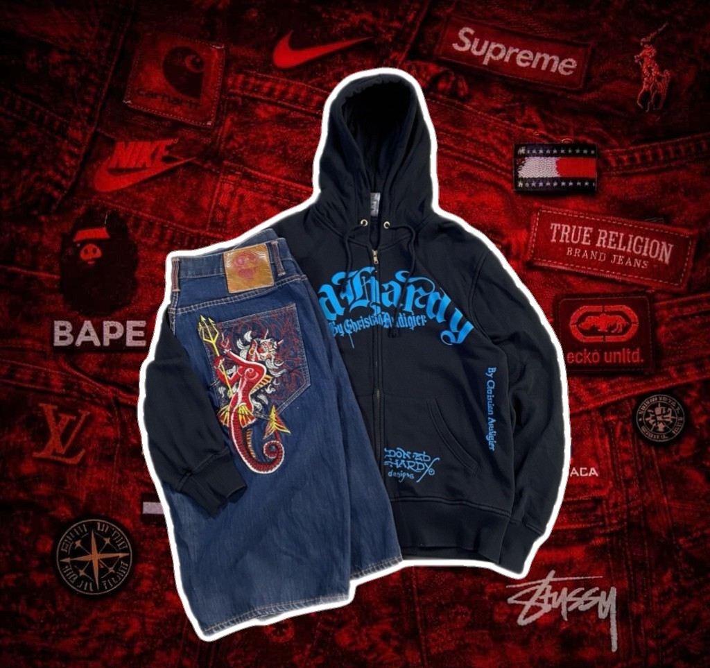 Ed hardy fit (jorts, zip up)