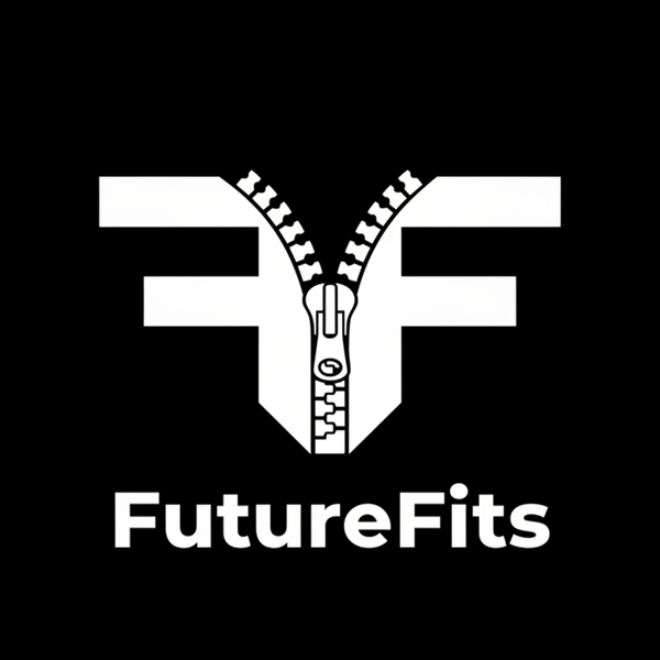 FutureFits бяло лого на черен фон