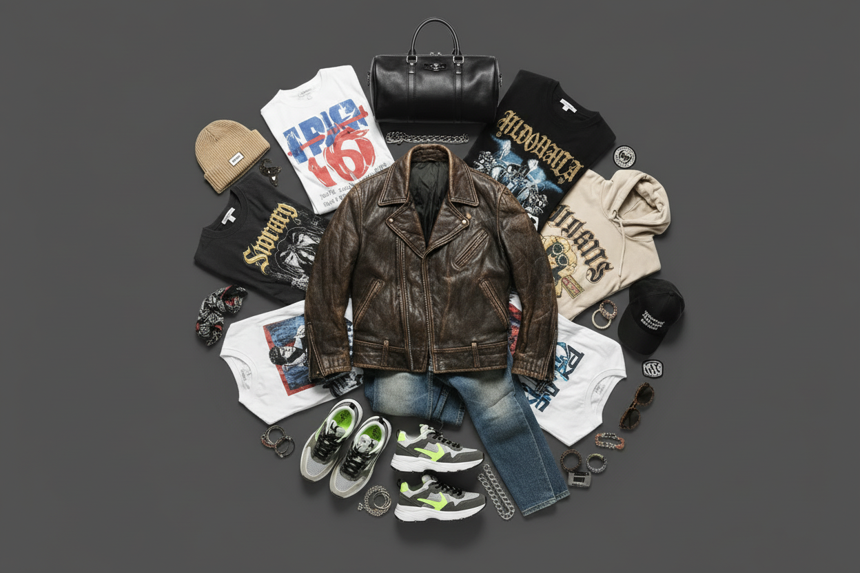 Streetwear flat lay сив фон